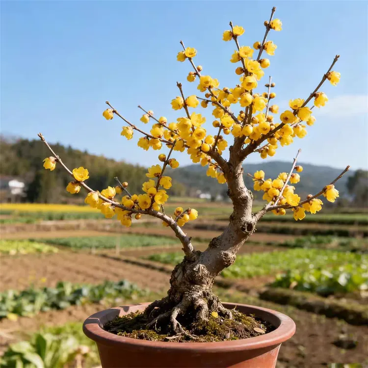 素心腊梅老桩盆栽带花苞植物阳台四季浓香型红梅冬季开花耐寒盆景