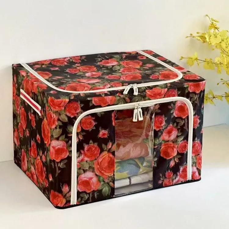 66升玫瑰收纳箱 牛津布钢架折叠储物衣服可折叠收纳箱