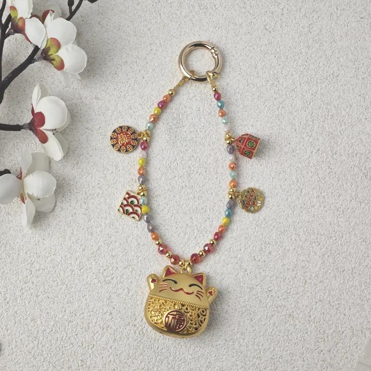 【招财猫】手机链女款手工短款时尚创意个性中国风防丢