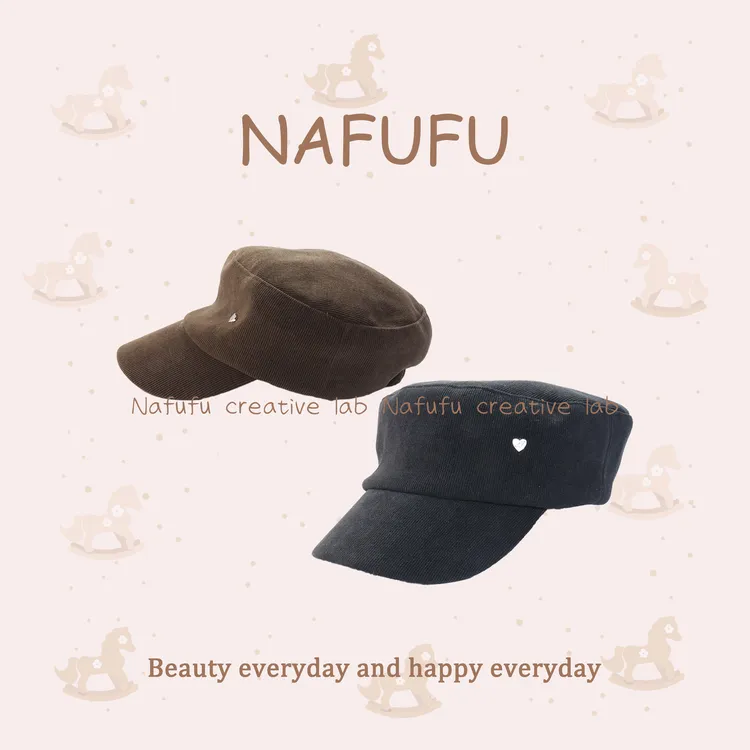 NAFUFU【冬日巴黎】复古细纹灯芯绒时尚平顶纯色休闲百搭潮流报童帽