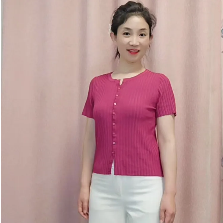 [清仓福利]夏季薄款针织短袖开衫女短款剪刀v领针织小衫短款上衣