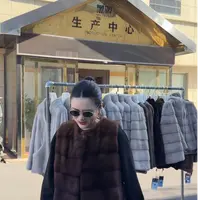 [黑翼.]进口水貂V领横排水貂外套秋冬新款女装保暖外套