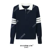 韩系撞色半拉链polo衫修身显瘦百搭2025秋冬新款减龄学院风上衣女