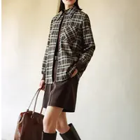 磨毛冬季格纹中长款经典凉感格纹女衬衫格子成人SH115441