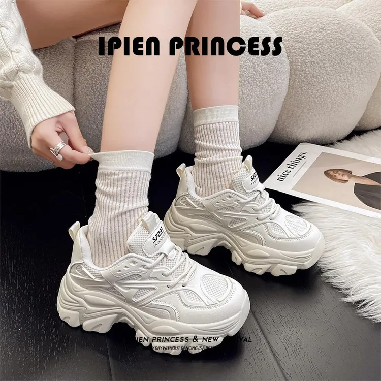网红小个子增高休闲网面百搭运动老爹鞋2025春季新款厚底小白鞋女
