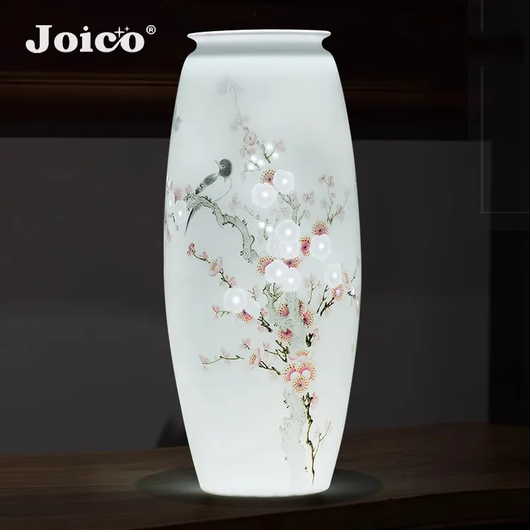 joico景德镇新中式陶瓷花瓶摆件手绘半刀泥薄胎玄关酒柜装饰品