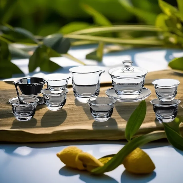 手工透明水晶茶具高档耐热简约防烫家用泡茶茶具套装茶杯