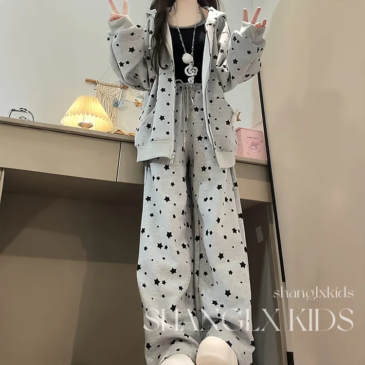 青少年女装学生初中生搭配套装女童秋装星星外套裤子2025新款秋季