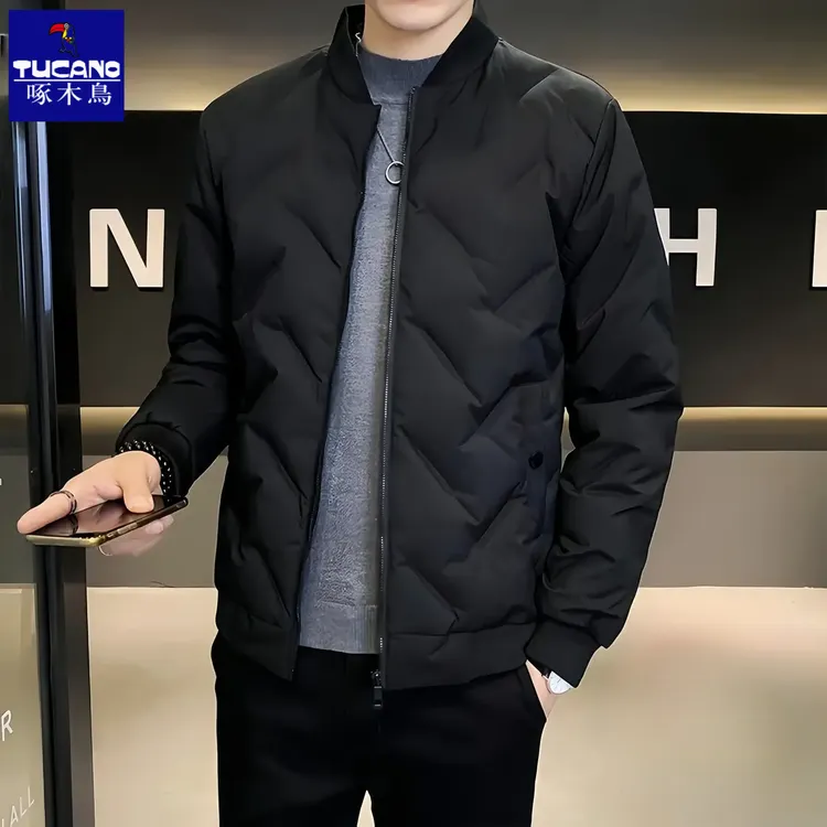 啄木鸟轻薄男士羽绒服冬季保暖潮流时尚轻薄外套棒球领长袖防寒服