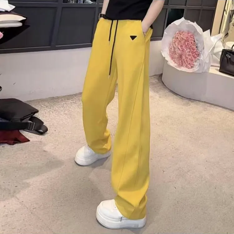黄色弯刀直筒裤女春秋新款松紧高腰垂感休闲裤显瘦运动香蕉裤子