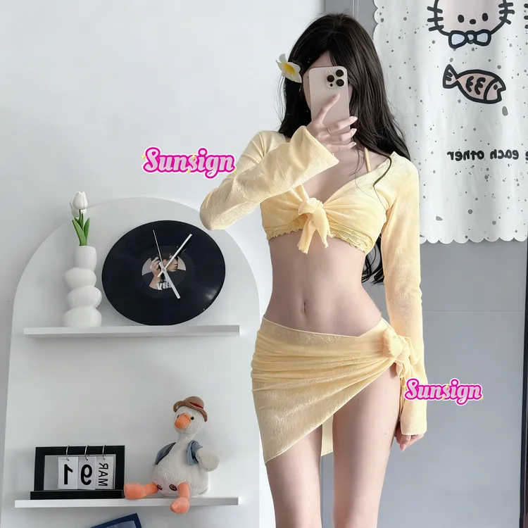 Sun【小鸡黄】泳衣女比基尼高颜值显嫩聚拢遮肉泳衣度假海高级温泉