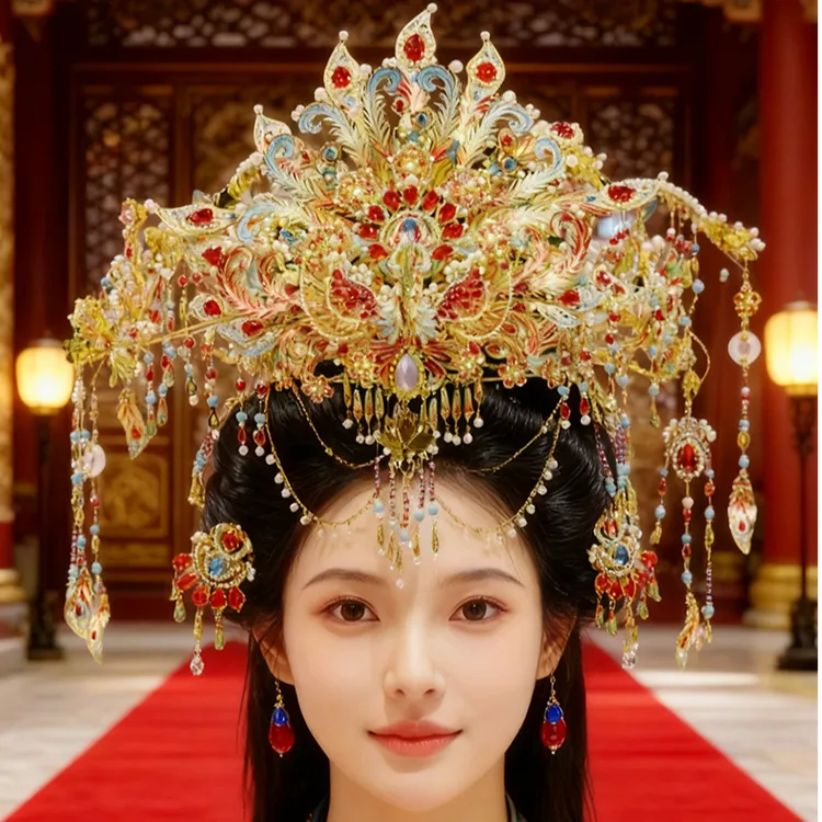 钢达新款鎏金凤冠凤翎冠 金属拼图diy手工材料包 新婚礼物