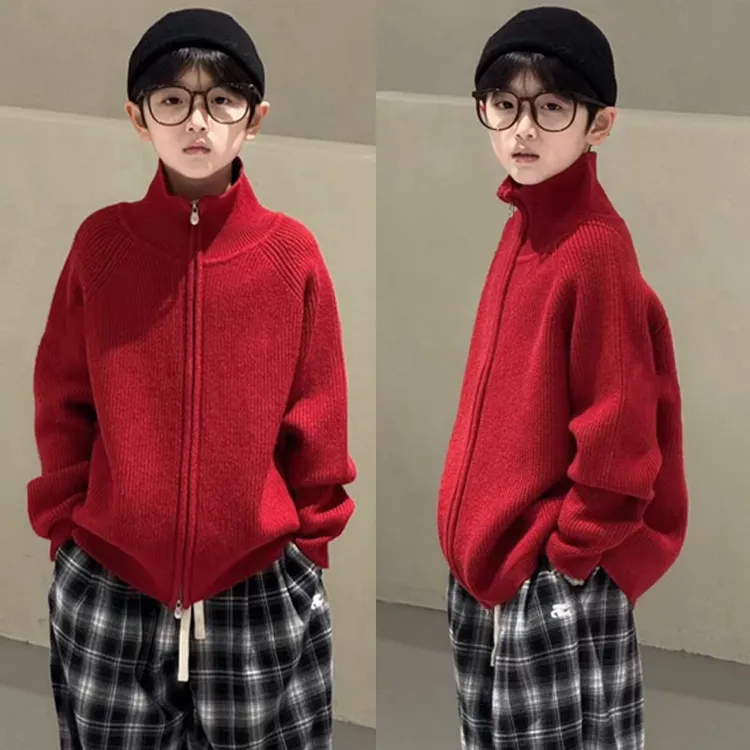 男童立领针织外套秋冬毛衣2025韩版儿童洋气针织衫女童拉链衫内搭