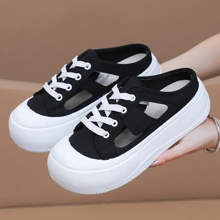 网红爆款夏季新款透气镂空洞洞鞋韩版半拖鞋厚底增高时尚休闲女鞋