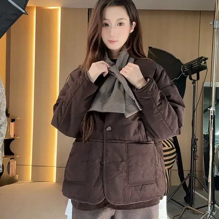 B56770韩版冬季撞色时尚秋冬宽松加厚棉外套短款棉服棉衣百搭保暖