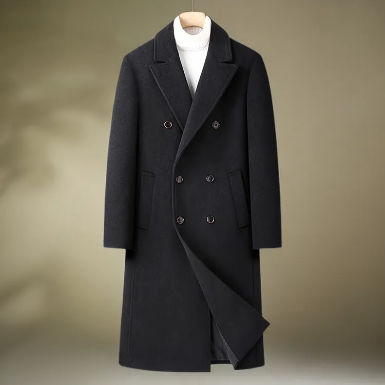 冬季高级感男士长款过膝加厚双面羊绒大衣毛呢子风衣外套韩版修身