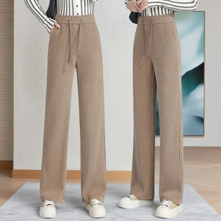 【素境】268加绒加厚直筒雪尼尔长裤秋冬爆款新款腰宽松显瘦阔腿裤