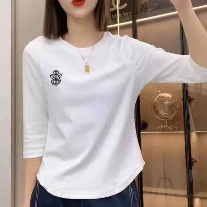  【彤彤家】6007#前后重工刺绣七分袖圆领衫Y/515