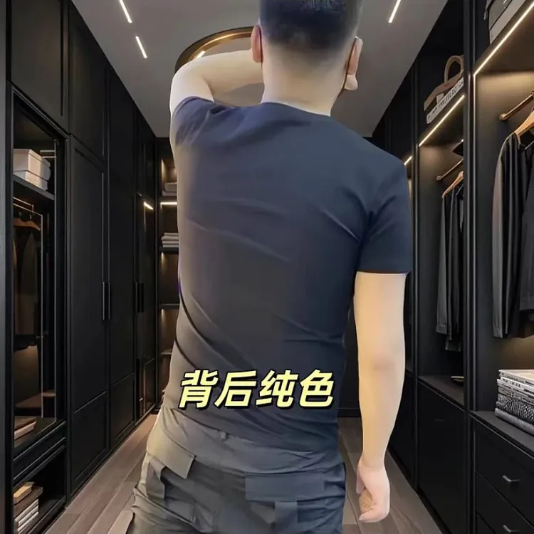 夏季新款时尚潮流男士百搭高端弹力修身圆领短袖体恤