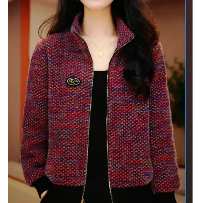 千鸟格-新款加绒加厚印花气质上衣外套百搭显瘦时尚舒适显气质