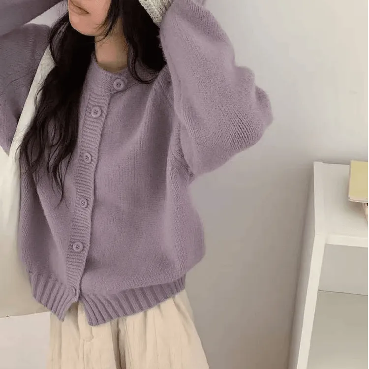 韩系温柔风毛衣女装春秋2024外穿新款复古慵懒风长袖针织开衫外套