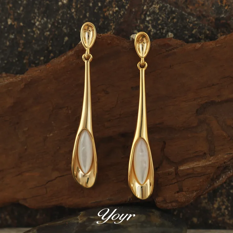 YOYR 黄铜耳饰 贝光水滴耳钉小众欧美几何耳钉