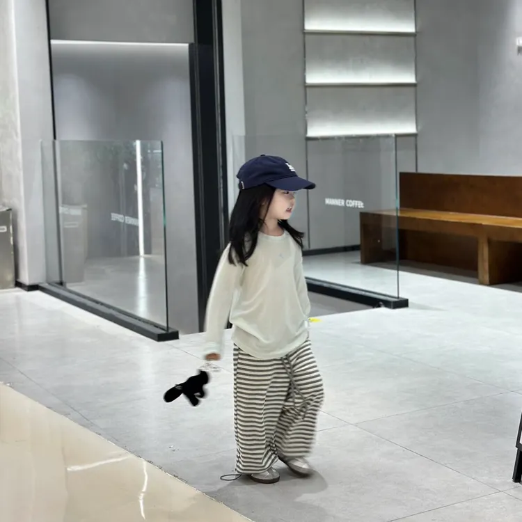 壹妈韩版童装女童秋季套装洋气儿童百搭t恤上衣条纹休闲裤两件套
