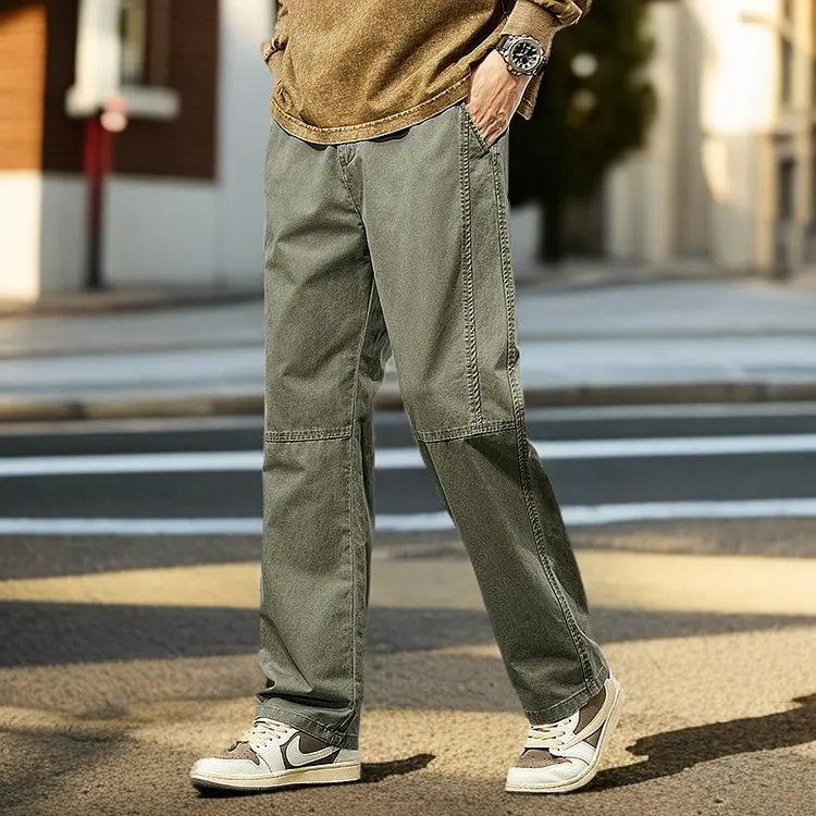 法式新款纯棉重磅男士休闲裤垂感宽松直筒男装舒适品牌工装