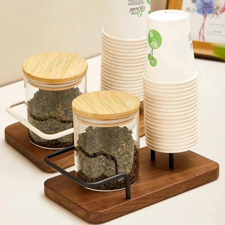 轻奢水杯收纳架竹木杯架中古实木杯架北欧风杯架一次性杯子取杯器