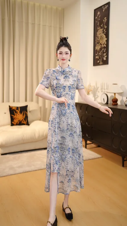 【LZ】2025改良旗袍夏季短袖显瘦轻奢时尚气质大码连衣裙DLS00520