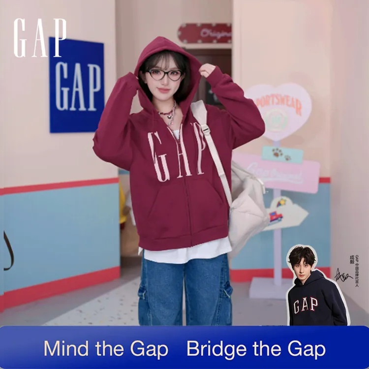 【成毅代言】Gap男女同款冬季抓绒连帽卫衣宽松拉链外套圣诞843658