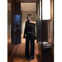 【清仓单件】洋洋优选-秋冬新款抽绳松紧腰垂感针织直简裤女YY71879