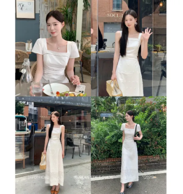 大花【泡沫之夏】凉感收腰领证小白裙白色连衣裙女夏