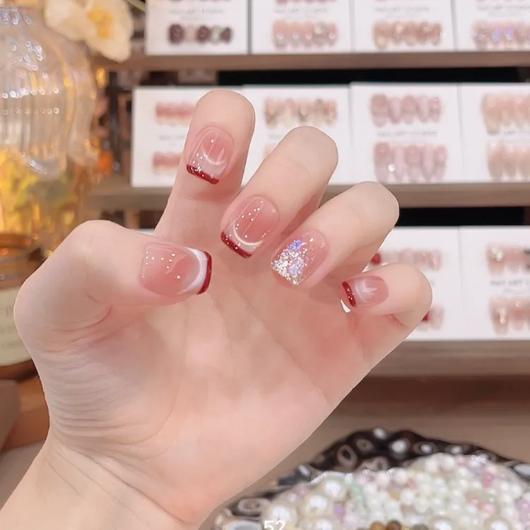 【红茶】新款手工高端穿戴甲显白紫色猫眼法式流行气质可拆卸