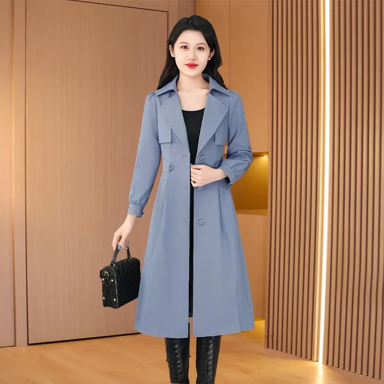 拉夏贝尔杭州意法风衣外套女款2025新款春秋今年流行贵夫人中长款