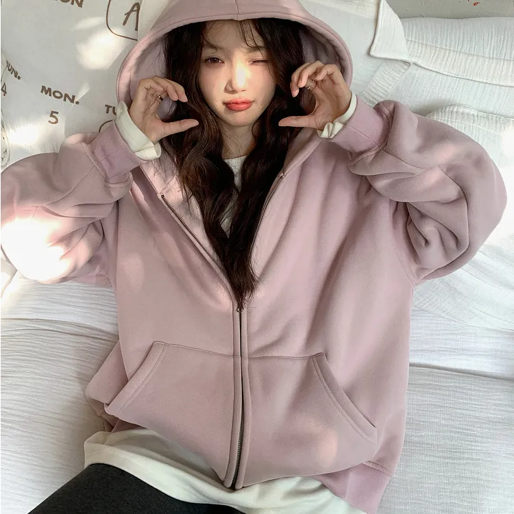 400g高克重超厚一体绒拉链连帽卫衣休闲冬季加厚加绒女保暖外套