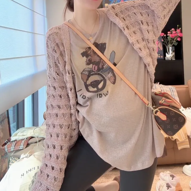 2025新款印花长袖T恤+显瘦宽松百搭针织上衣LK2505563
