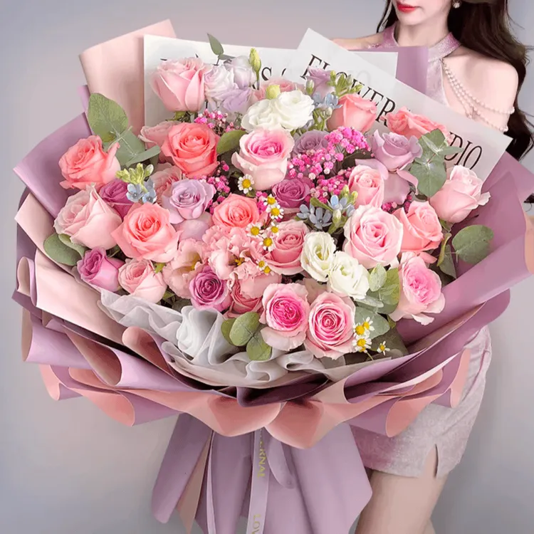 〖全国同城配送 可预约】闺蜜粉紫玫瑰混搭生日花束鲜花订购同城