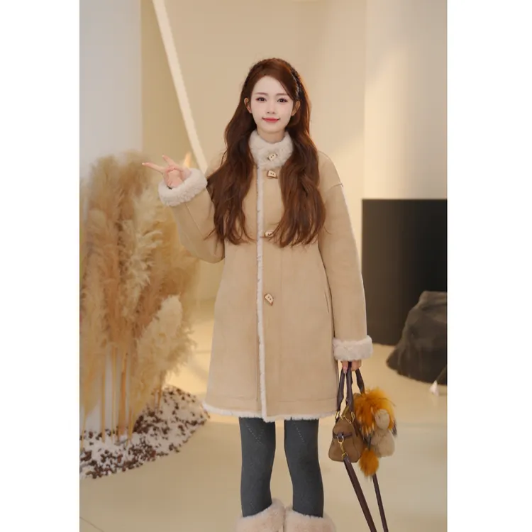 Basic House/百家好双面可穿毛毛外套女2025年冬季新款韩系立领C