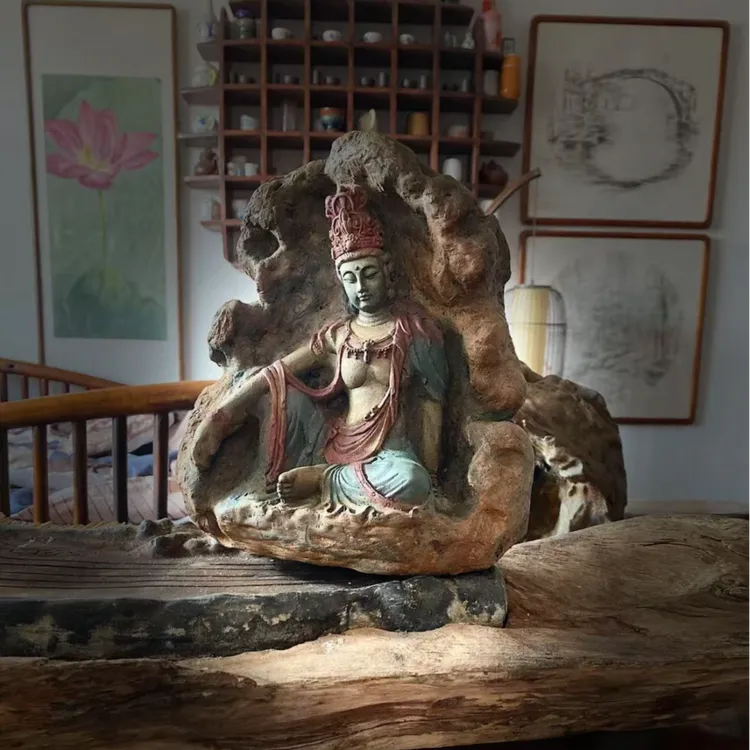 二代水月观音（敦煌）手工工艺品收藏禅意摆件装饰新中式摆件家居饰