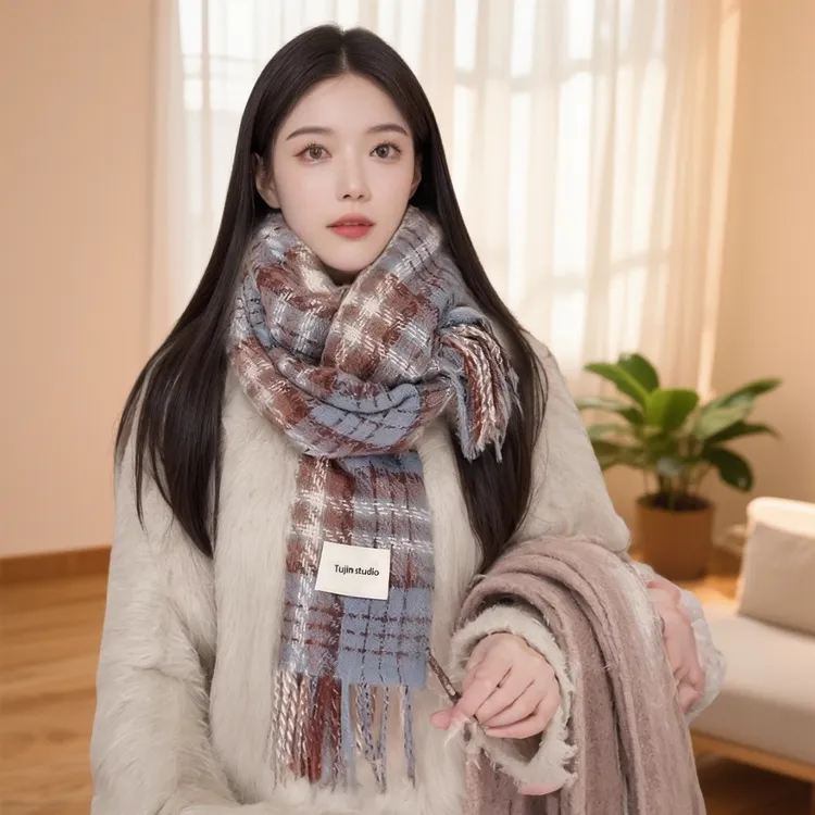 ISLITUHO H2025秋冬新款韩版百搭网红奶油风情侣保暖围巾围脖
