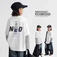 【主播推荐】男童假两件t恤春秋季条纹上衣洋气韩版打底衫WK250302