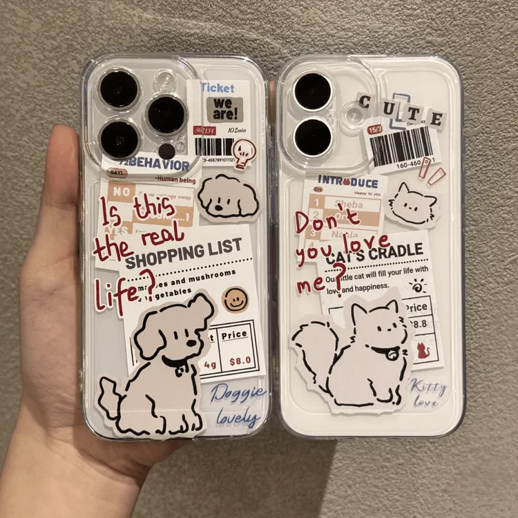 小狗购物清单适用苹果16promax情侣手机壳15太空壳小米华为14防摔