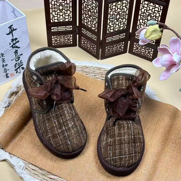 赫本棕-高帮系带棉鞋  2025秋新中式千层底布鞋百搭舒适手工布鞋