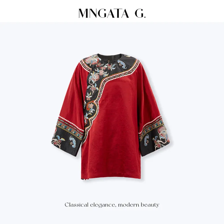 MNGATA G.宫小妍【香云纱·新春太太服】刺绣新中式长袖上衣5120527
