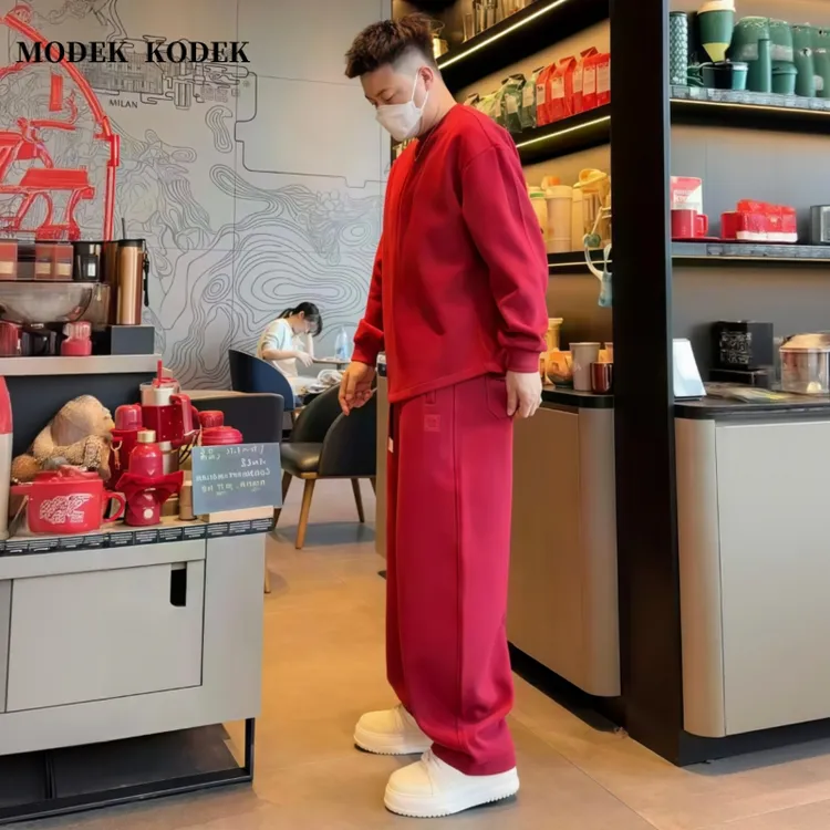 MODEK KODEK冬季新款加绒保暖卫衣男士时尚潮牌宽松直筒卫裤套装