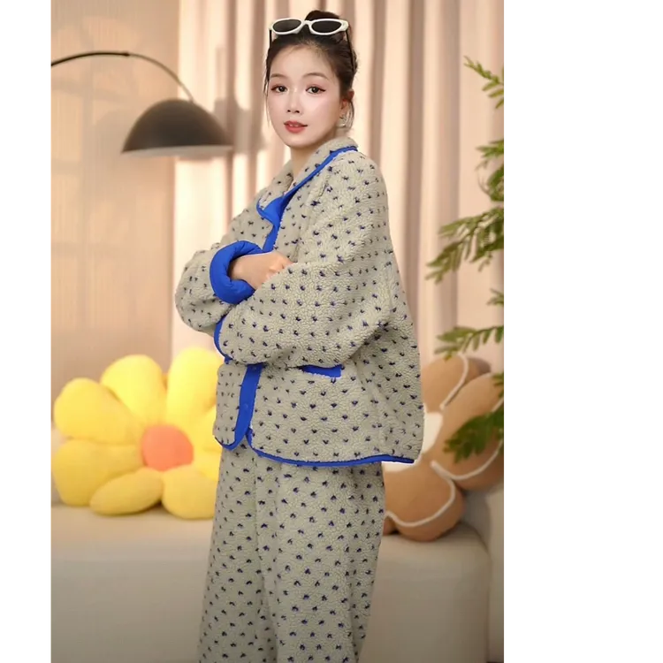 【慕柏夕定制】百搭修身显瘦时尚复古领三层加厚外穿睡衣套装