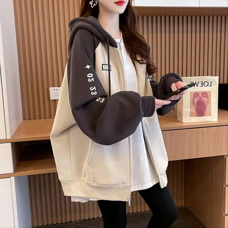 少女初高中女春秋薄款连帽外套女韩版宽松百搭学生外套女夹克开衫