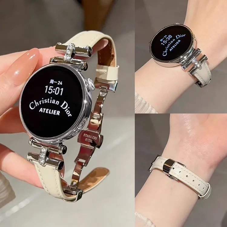 适用小米watch S4表带41mm凯旋门金属镶钻S3真皮表带color2腕带女