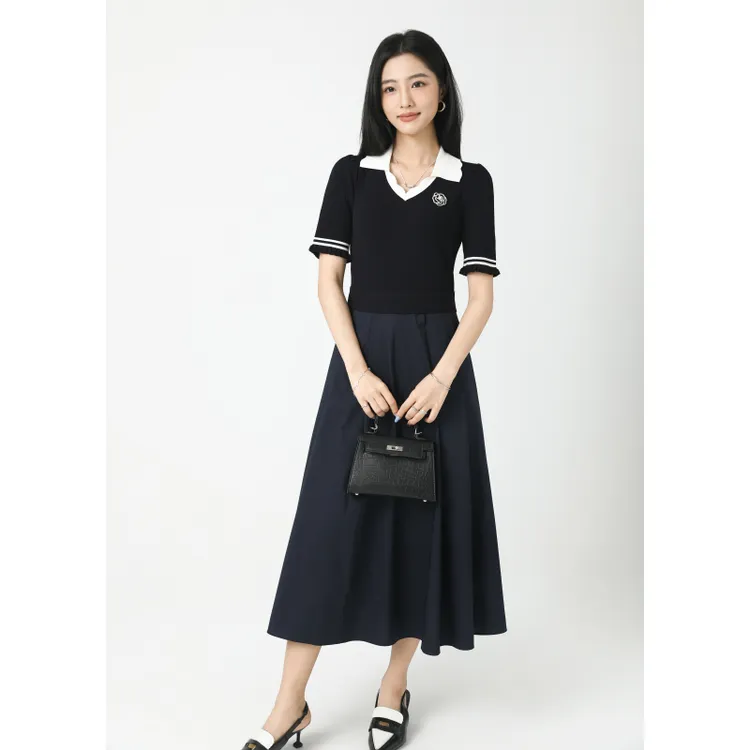 珂家专柜商场同款2025夏季新款冰瓷纱针织拼接连衣裙女KF12263Q8